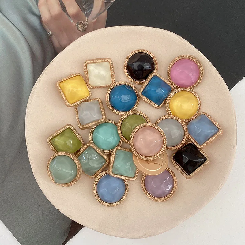 

Jelly Metal Shank Buttons Square Round For Coats Suit Decorative Clothing Diy Craft Supply Garments Sewing Embellishment 6pcs