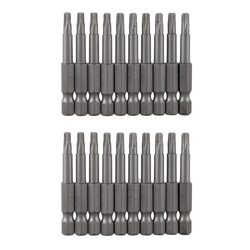

6.3Mm Hexagon Shank 4Mm T20 Magnetic Tip Torx Screwdriver Bits 20 Pcs