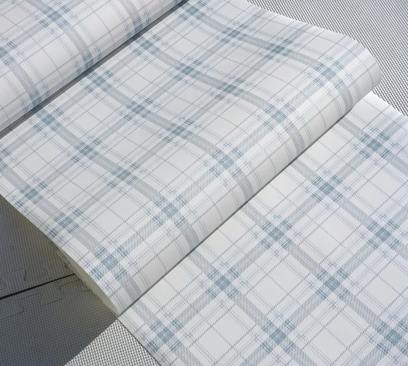 Простые европейские Синие Клетчатые обои в классическом стиле для спальни