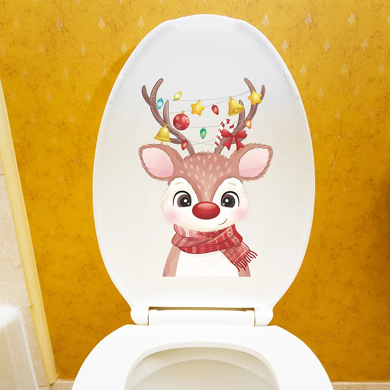 Картонные настенные наклейки с животными для Рождественского украшения 2023, декор для дома, наклейки для туалета, живые наклейки для детской комнаты, новогодний фестивальный обои.