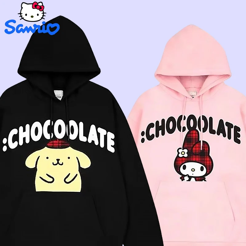

Толстовка Sanrio Melody Hellokitty, модный Свитшот оверсайз в стиле хип-хоп для пар, пуловер с капюшоном в клетку и надписью для подростков, женская и мужская одежда