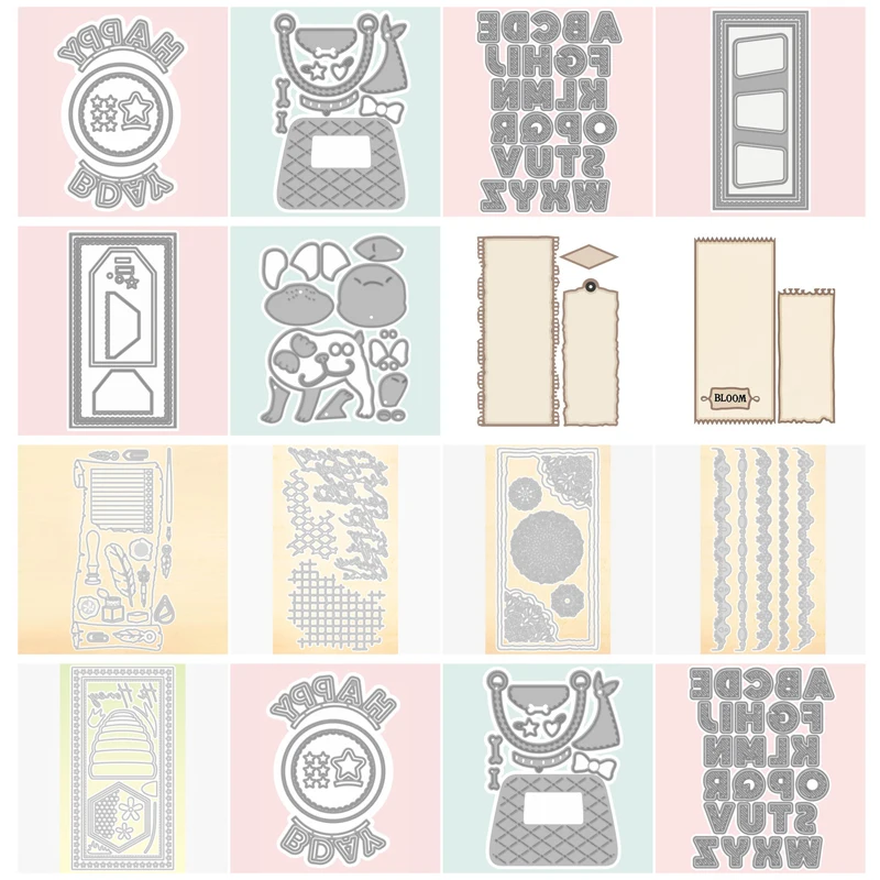 

Slimline Cutting Dies Ink Bottle Borders Alphabet Writing Background Metal Die Cuts For Scrapbooking DIY Card Making Dies X20