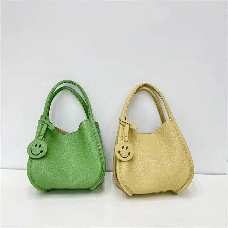 

Korean Smiley 2022 New Women's Fashion Handbags Retro Solid Color PU Leather Shoulder Underarm Bag Casual Women Hobos Handbags