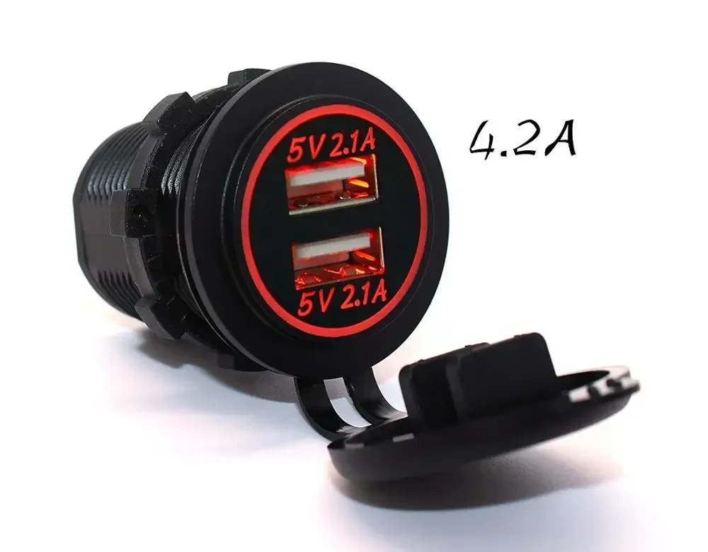 

DC 12 ~ 24 В 4,2 А DIY Водонепроницаемый двойной USB-адаптер автомобильного зарядного устройства 2,1 А + 2,1 А Зарядное устройство для мотоцикла с сине-красным