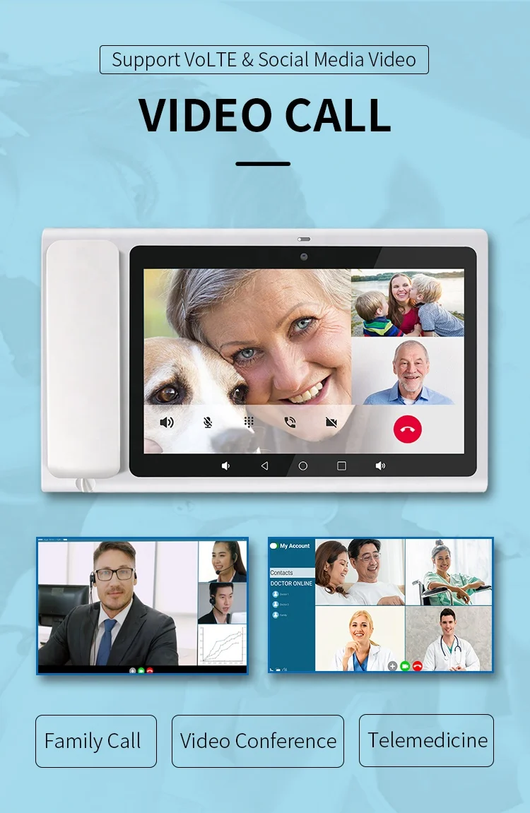 OEM ODM Домашний офис 3G 4G VoLTE Wi-Fi видеотелефон 4 + 64 ГБ 10-дюймовый сенсорный экран PSTN