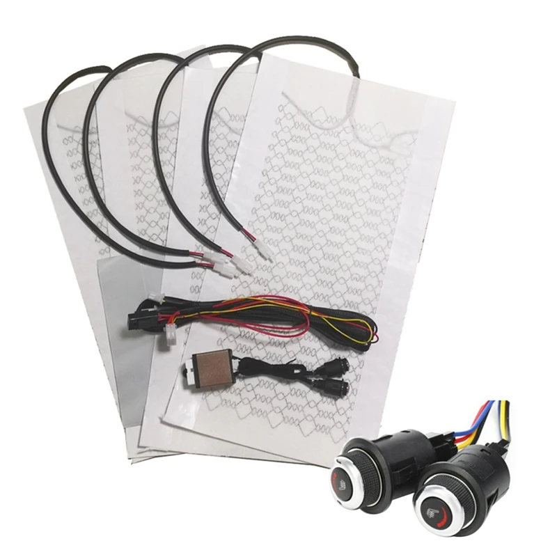 

12V Universal Carbon Fiber Car Heated Heating Heater Seat Pads Winter Warmer Seat Covers Kit 6 Level Round Switch
