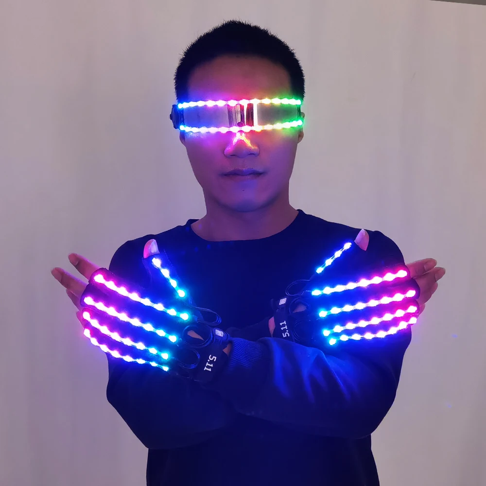 Новый дизайн технические светоизлучающие костюмы светящиеся очки перчатки