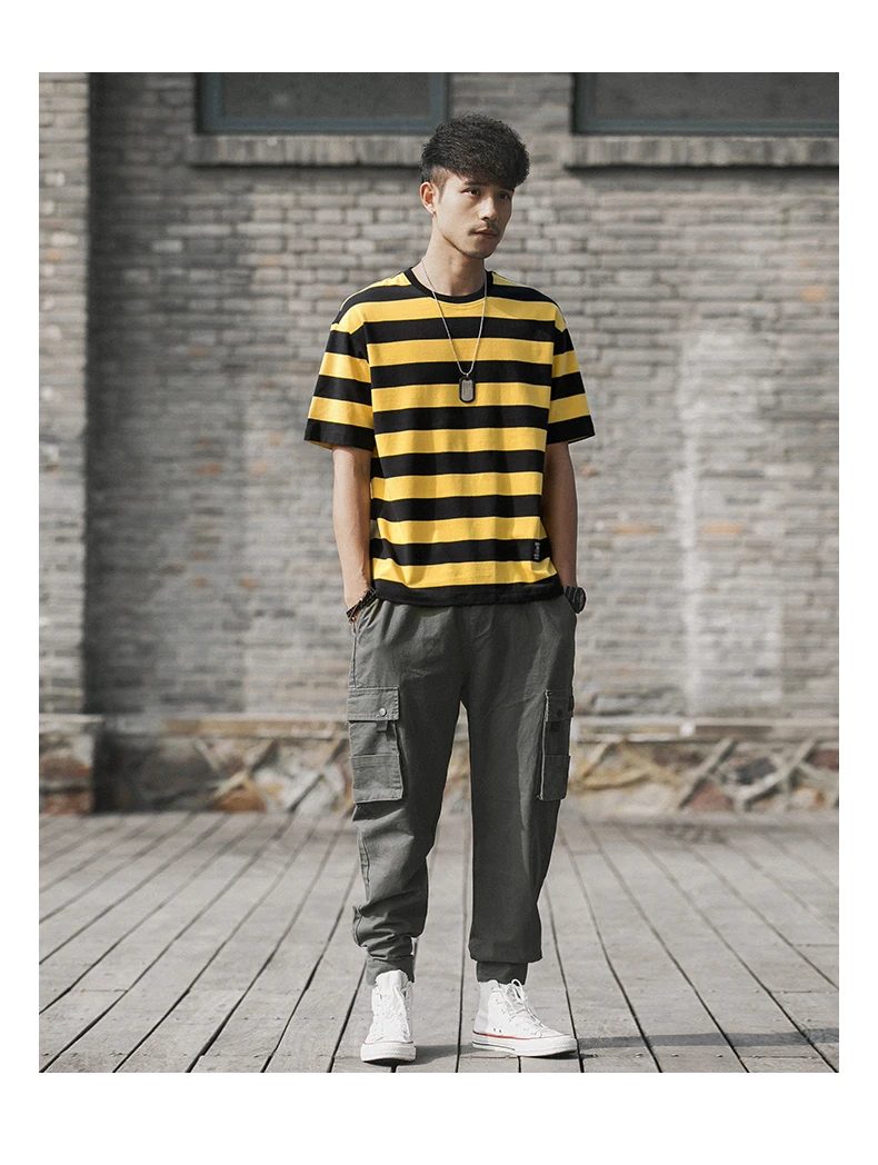 

Japanese Men's 2022 Spring And Summer New Striped Short-sleeved T-shirt Men's Round Neck Loose Tide Brand Half-sleeve T-shirt