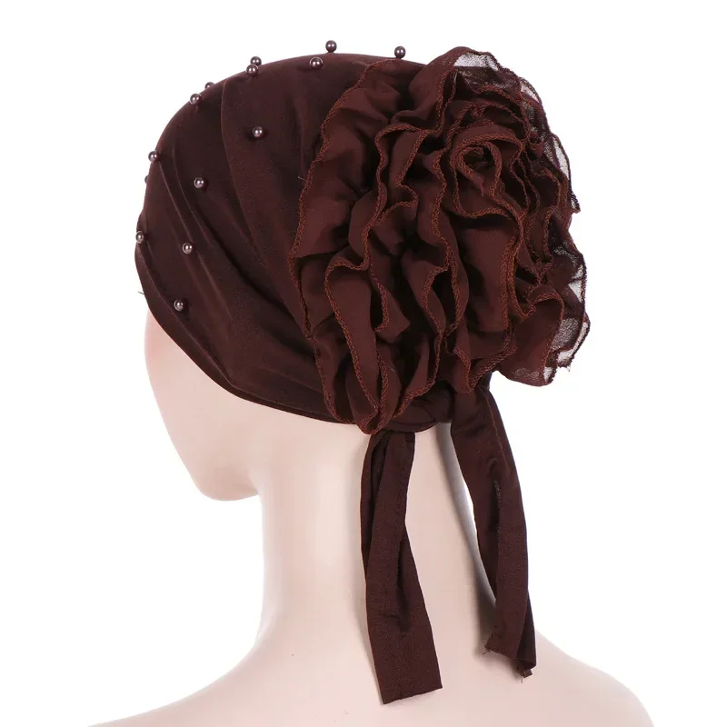 Мусульманские женщины эластичный капот хиджаб химиотерапия цветочные бусины