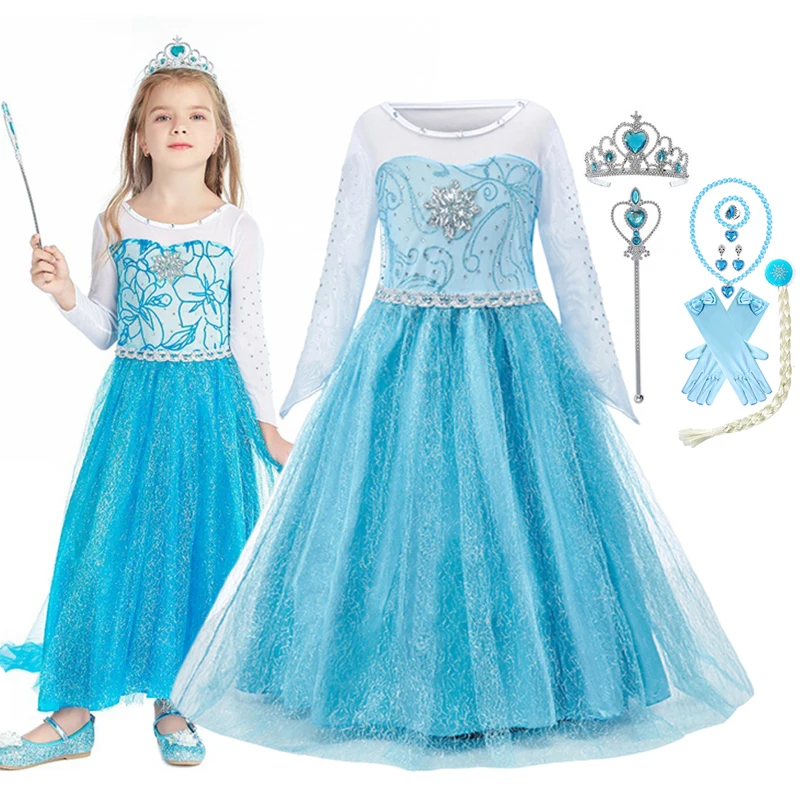 Kids Girls Princess Snow Queen Elsa Anna Costume Dress Fancy Carnival Up Vestidos Girl Birthday Party Gowns Luxury Clothes