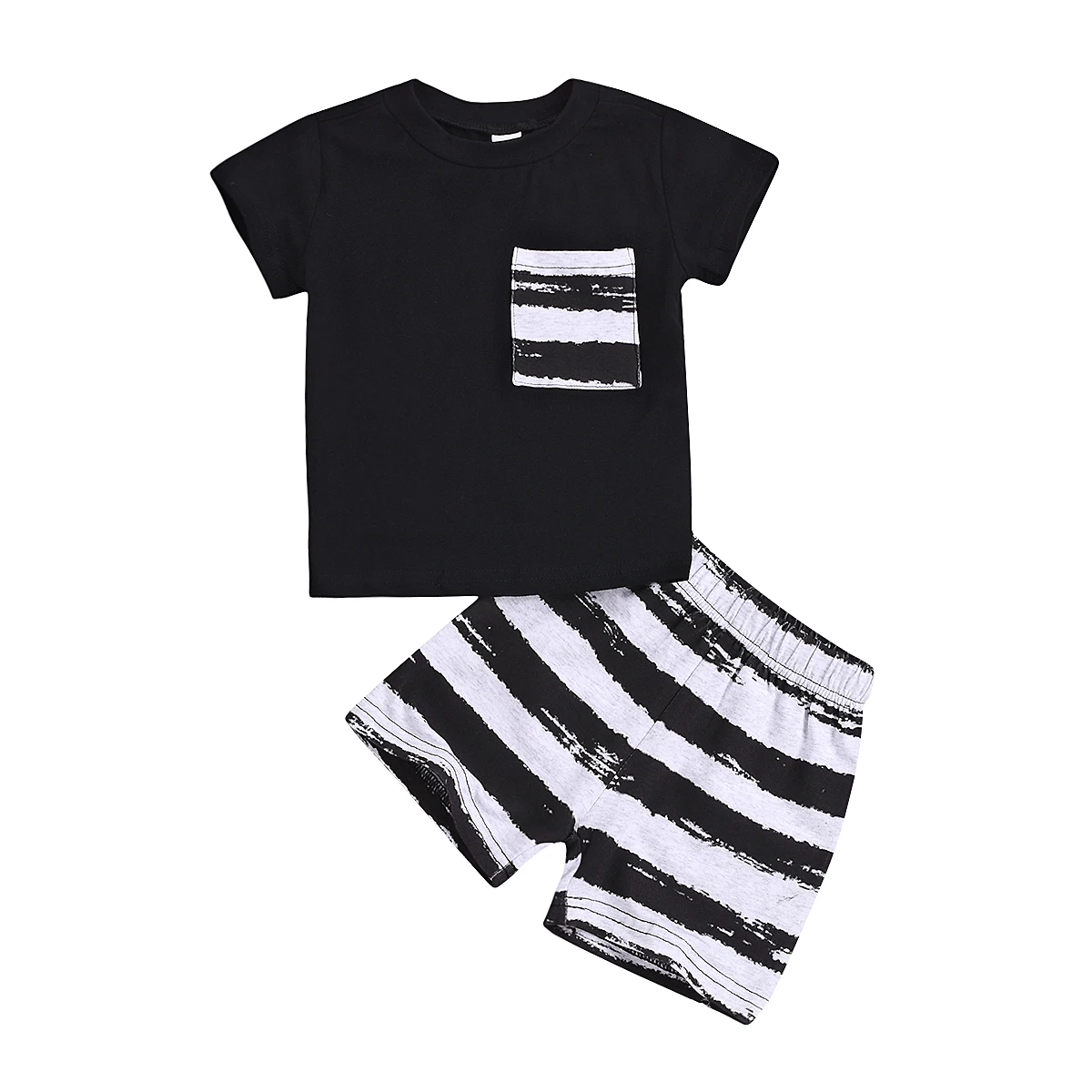 

Toddler Kid Baby Boys' Summer Clothes Pocket T-Shirt Tops+Short Pants Striped Casual Outfit Set Summer Clothing