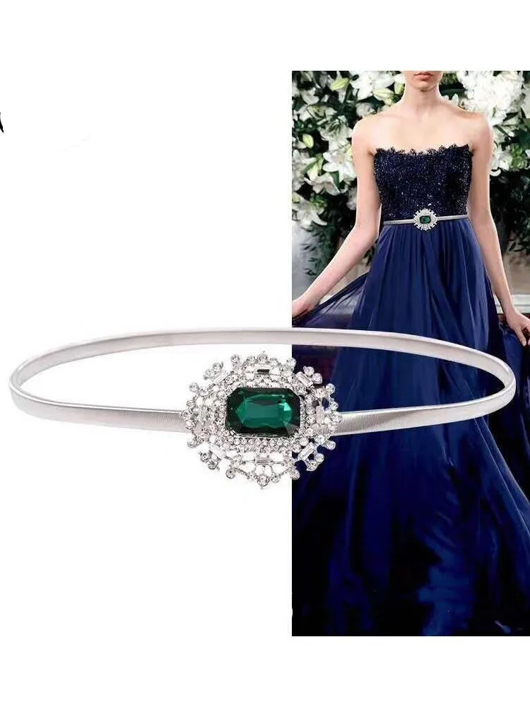 

Fashion Party Jewelry Dress Waist Chain Accessories Large Green Crystal
