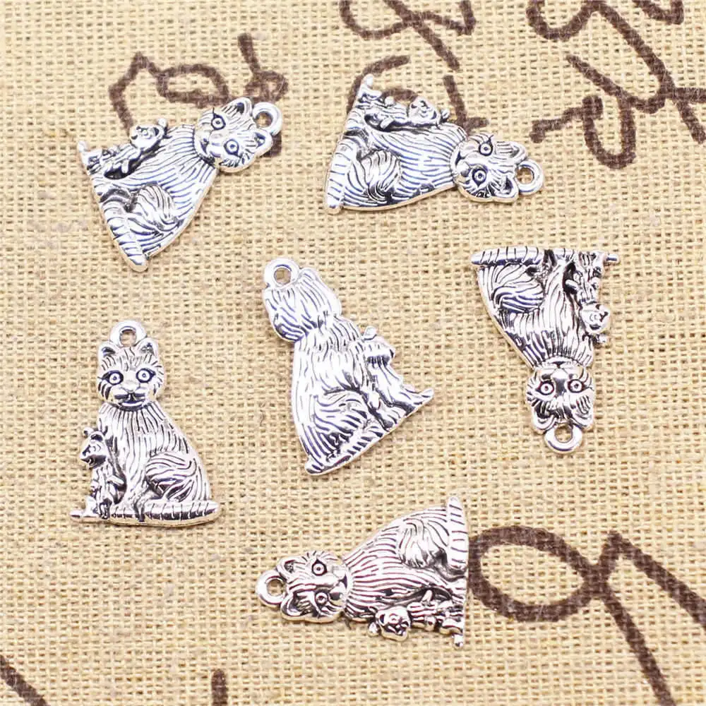 

5 шт., подвески в виде кота, под старину, серебро, 15x21 мм