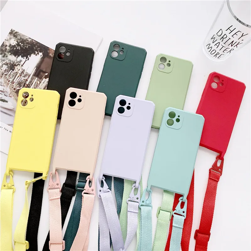 

Strap Chain Cord Phone Case For iPhone 13 12 Mini 11 Pro X XR XS Max 8 7 6 6S Plus SE 2020 With Lanyard Soft TPU Back Cover
