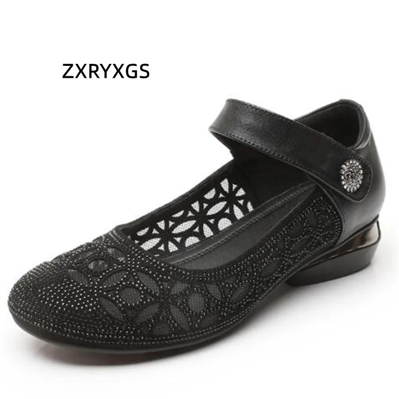 

2022 New Premium Microfiber Mesh Cowhide Rhinestones Shoes Summer Sandals High End Comfort Women Fashionable Sandals Large Size