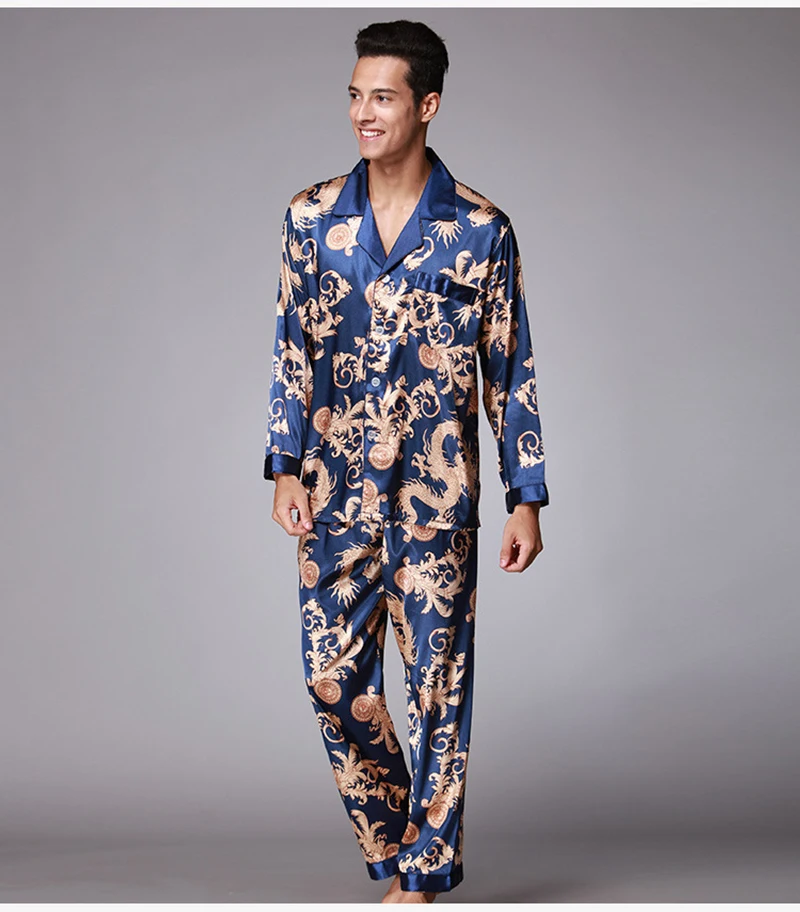 

Для мужчин s дизайнерская Пижама для Для мужчин одежда для сна, одежда для сна с длинным рукавом, топы и штаны тонкий лед Шелковая пижама Для ...