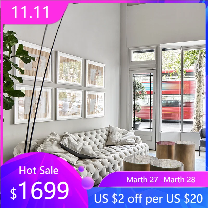 

Italian style light luxury buckle sofa, post-modern leather design, simple and creative living room combination sofa