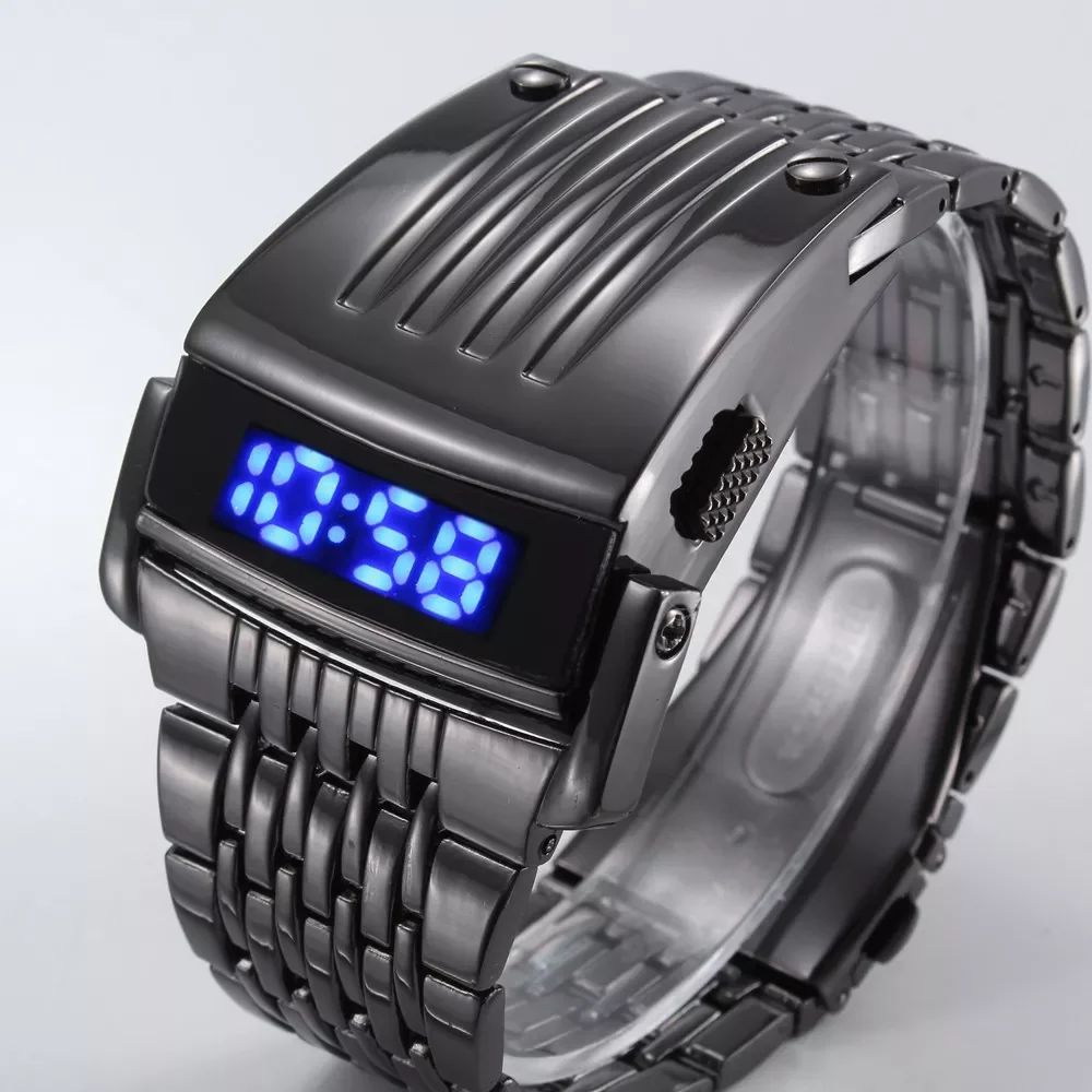 

Fashion Luxury watches Conception Blue Red LED Mens Stainless Steel Wrist Watch Relogio Masculino Gold Black Silver
