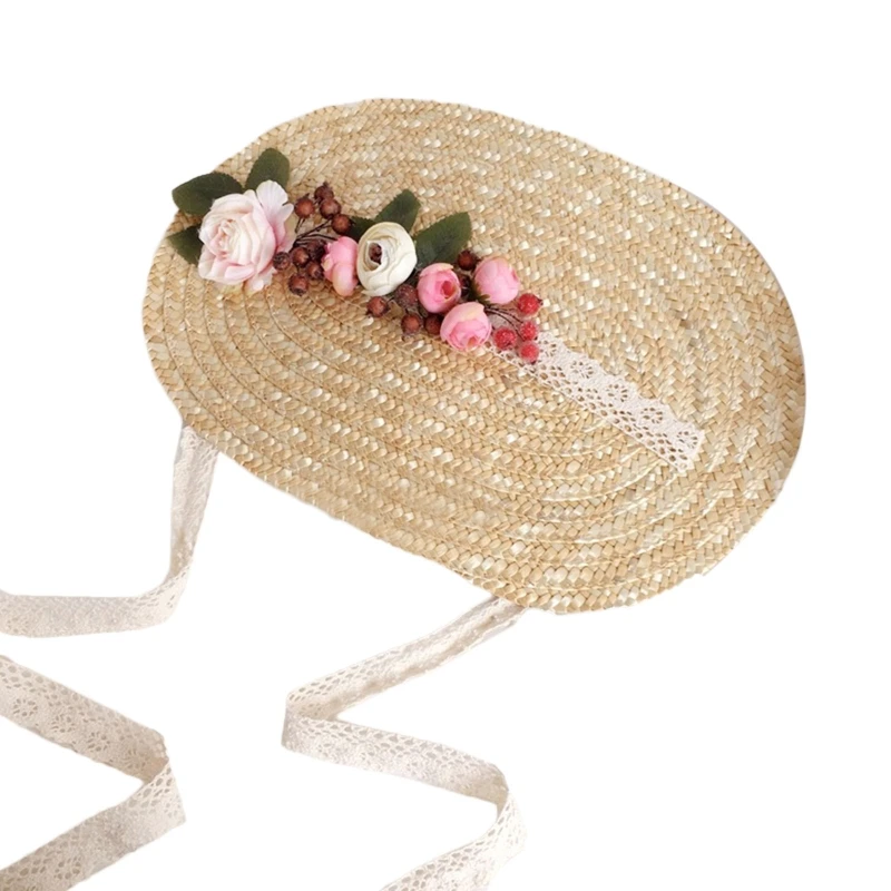 

Delicate Flower Decor Flat Hat Women Flower Decor Vacation Beach Hat Sweet Foldable Travel Sun Hat Sunscreen UV Sun Cap