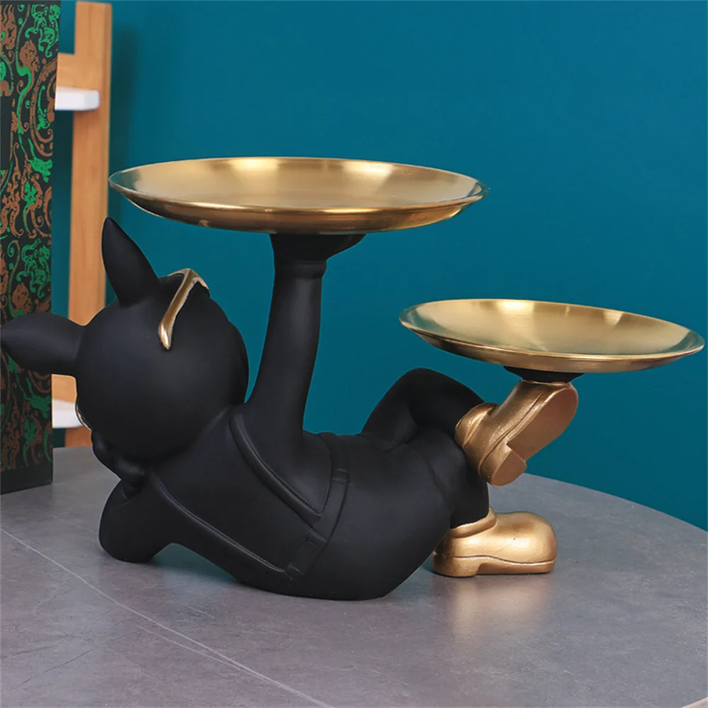 

Nordic French Bulldog Sculpture Poodle Statue Tray Storage Statue Storage Box Bulldog Butler Creative Wine Glass Holder