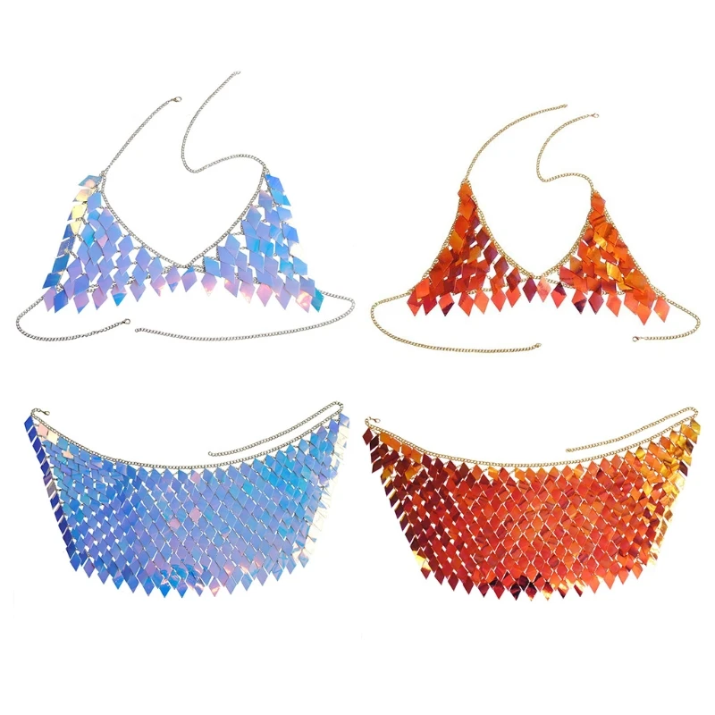 Женский многослойный бюстгальтер-цепочка с блестящими стразами и блестками -