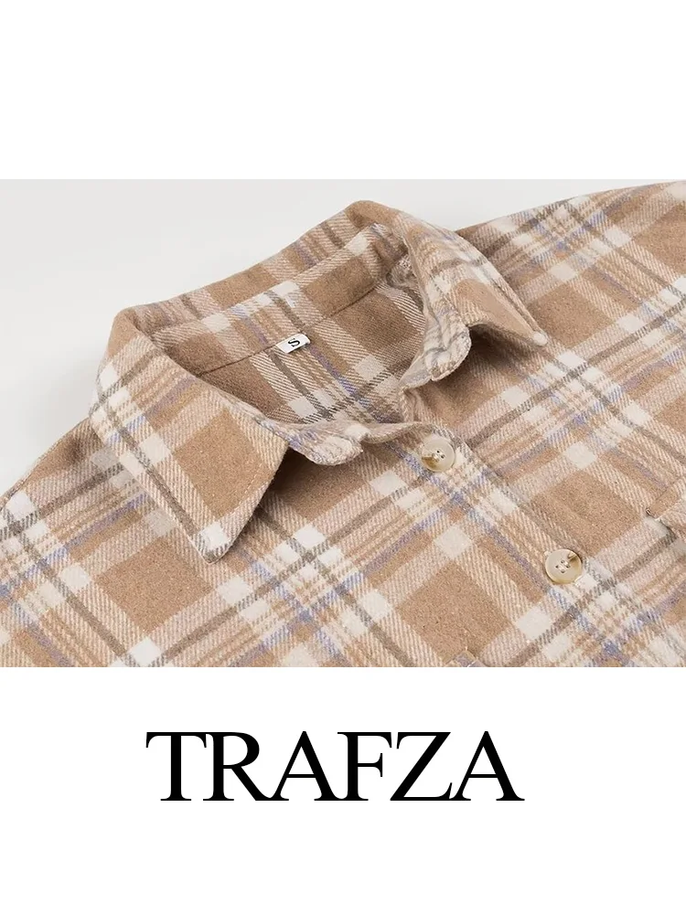 TRAFZA осенние женские свободные рубашки с карманами и отложным воротником