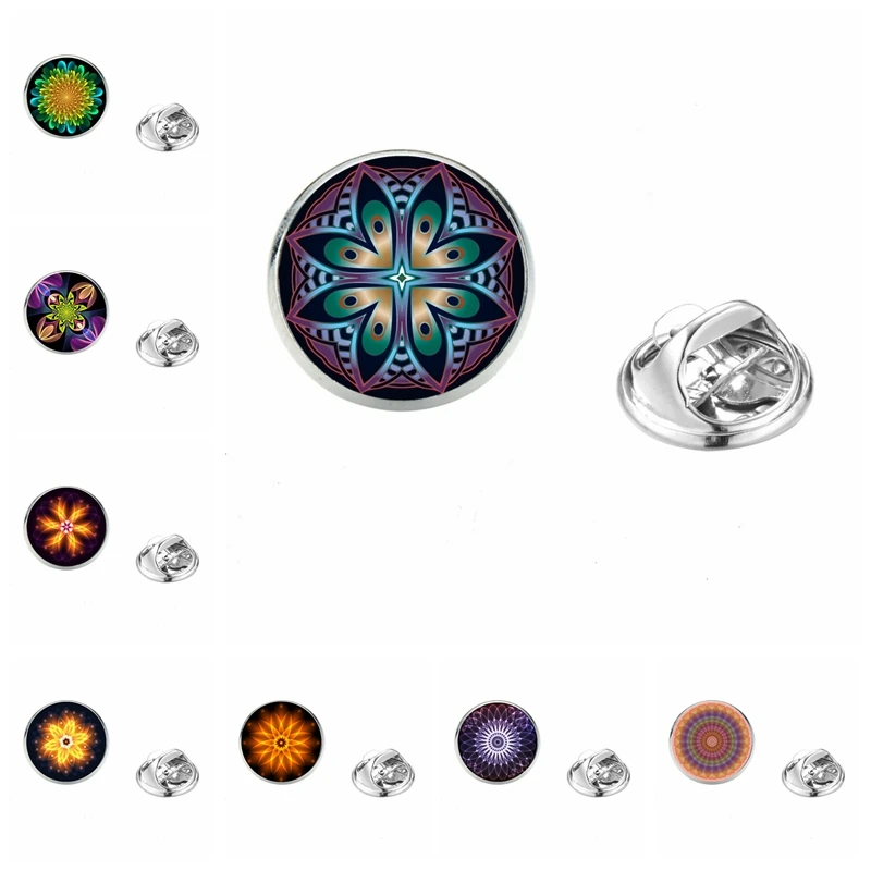 

Fashion Classic Mandala Pattern 20mm Glass Cabochon Spur Brooch Kaleidoscope Series Brooch Gift Jewelry for Men and Women