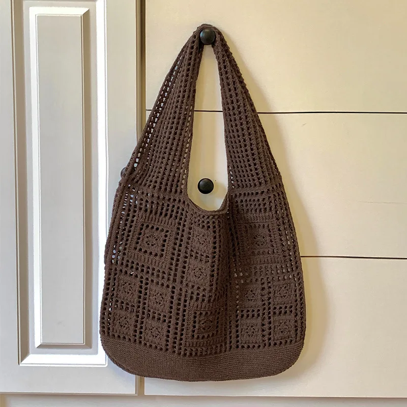 2023 Women Luxury Vintage Knitted Shoulder Bag Hollow Out Mesh Design