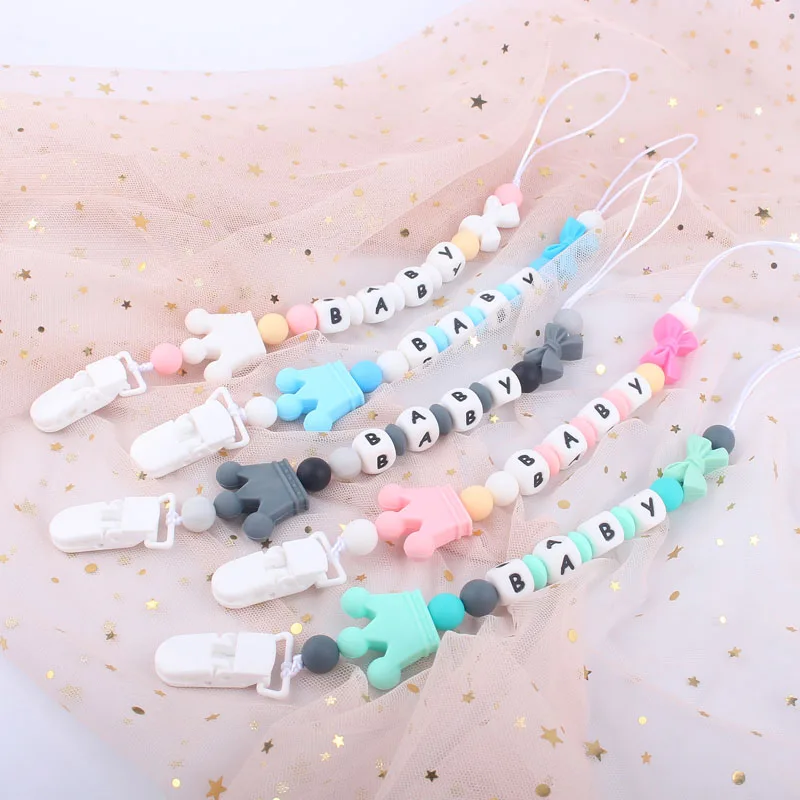 

Personlized Name Infant Pacifier Clips Chain Dummy Holder Nipple Soother For Infant Baby Feeding Clip Eco-friendly