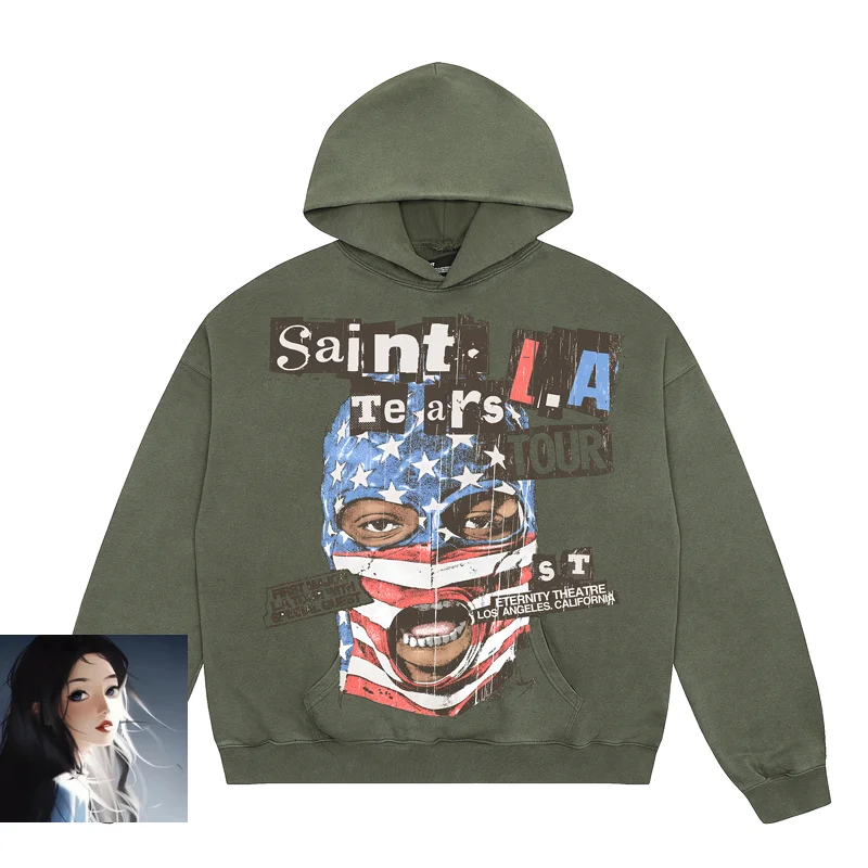 Мужская маска с принтом флага SAINT Tears толстовка из потертой махровой ткани