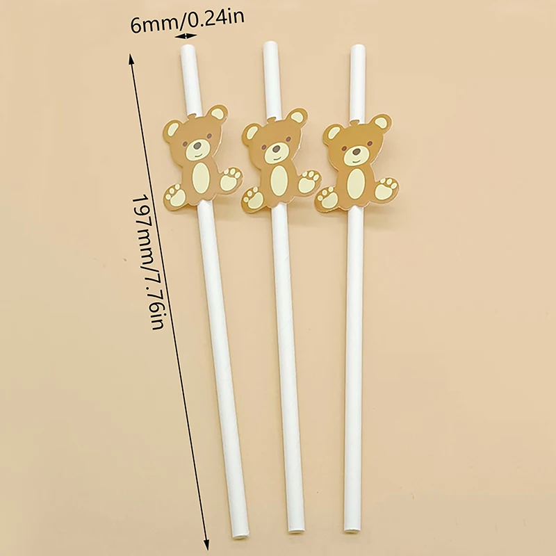 20Pcs Bear Paper Straws Little Cutie Straws White Brown Bear Disposable Drinking Paper Straws for Little Cutie Baby Shower Decor images - 6