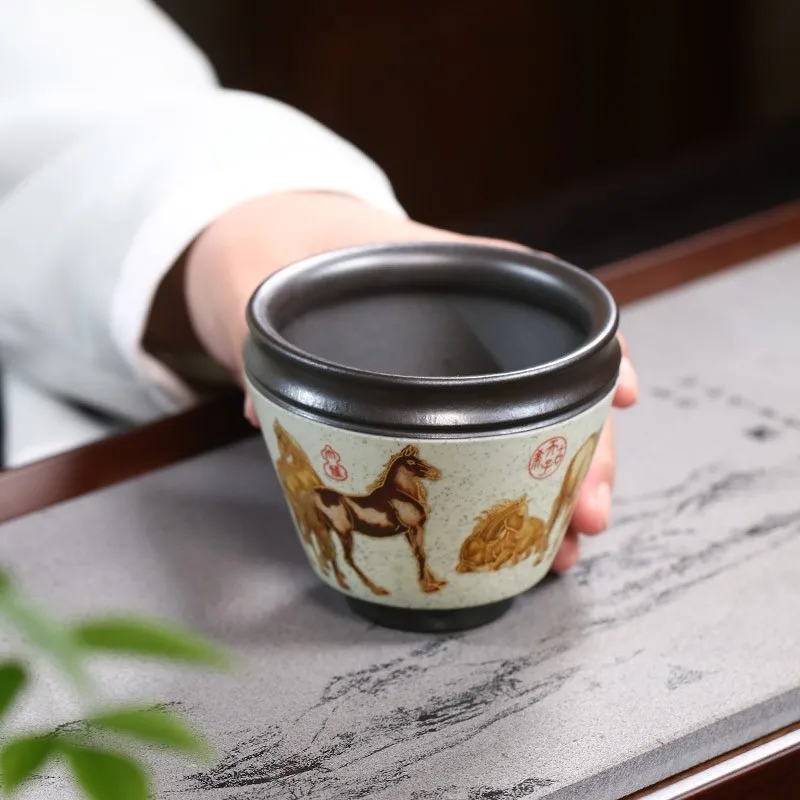 

Zanghutianxia высококлассная чайная чашка кунг-фу чашка «восемь лошадей» мастер чашка сырая руда Желтая Чашка ручной работы с рисунком лошади чай...