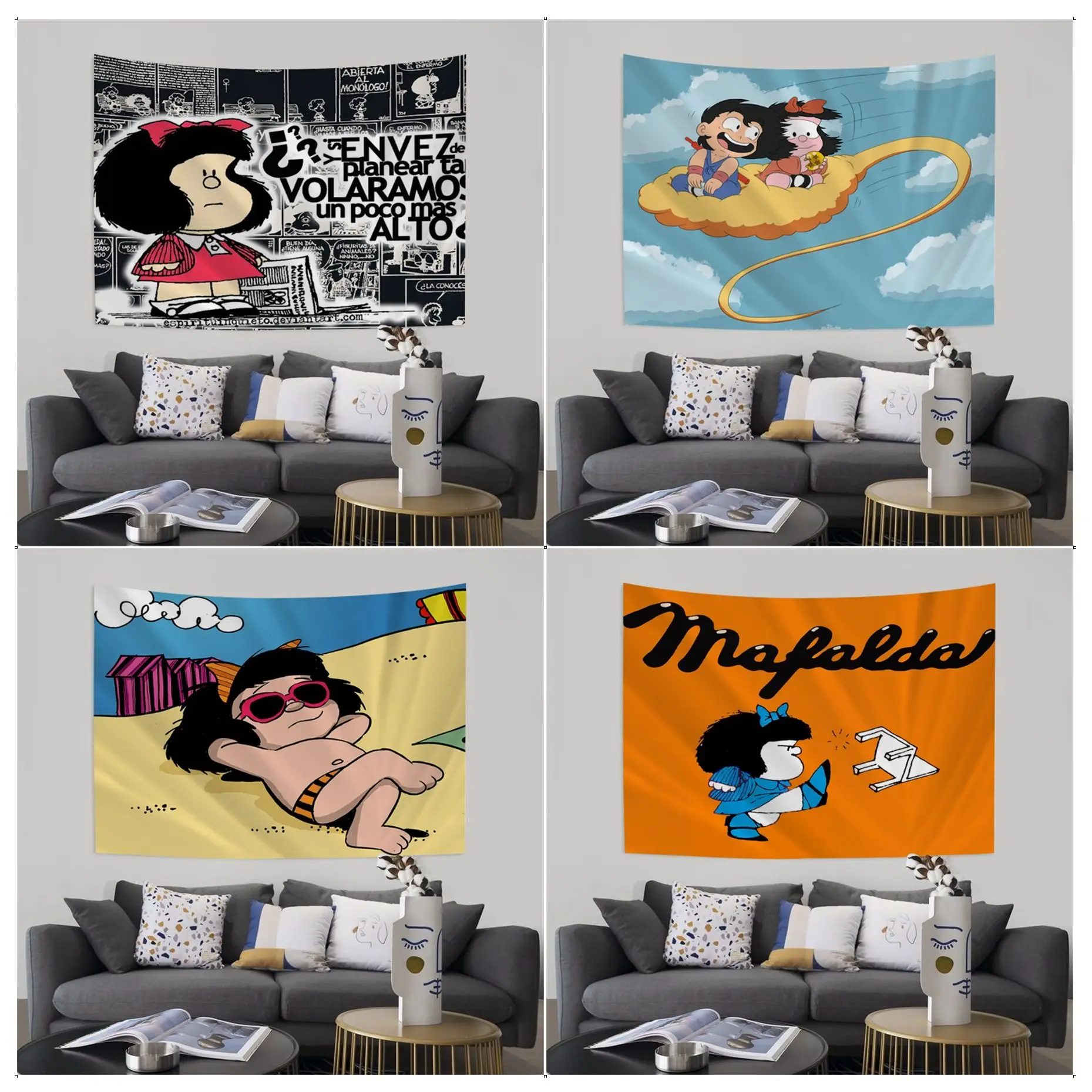 

Cartoon Mafalda Cartoon Tapestry Wall Hanging Decoration Household Wall Art Decor