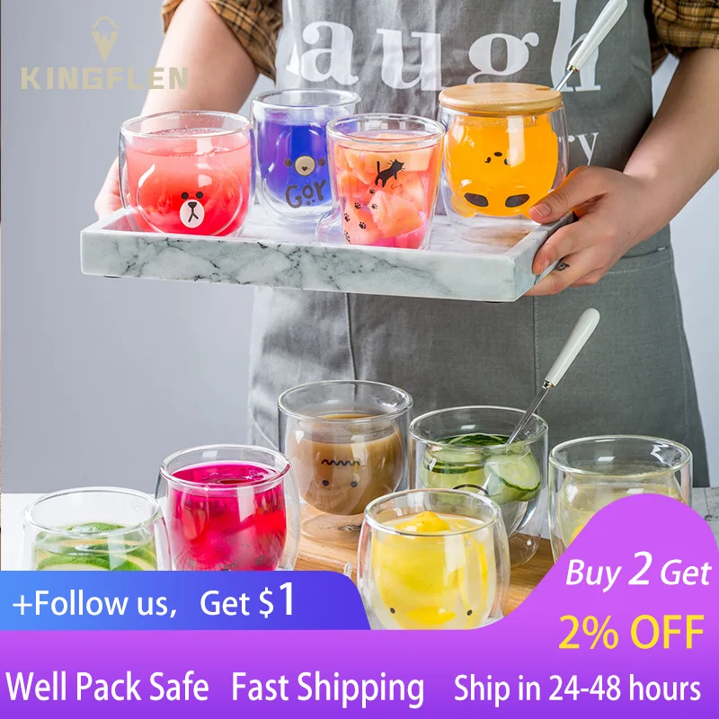 

Creative Panda Animal Heat resistant Double layer Glass Cat Scratch Cute Student Cup Transparent Cat Claw Household Water Cup