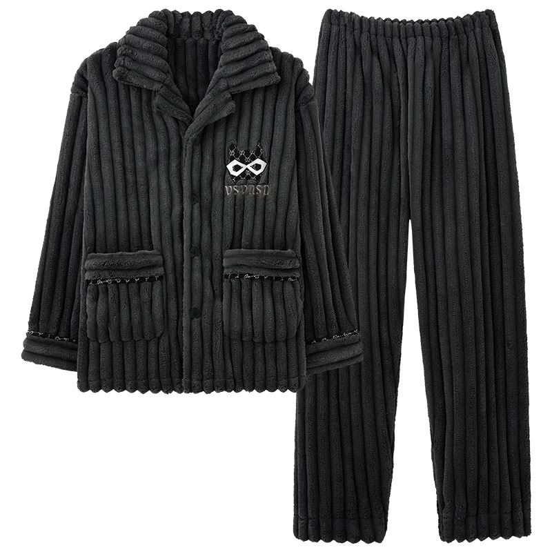 QUHENG Autumn Flannel Men's 2022 Winter Thicken Warm Pajamas Sets Male Long Sleeve Trousers Nightgown Sleepwear Home Clothing