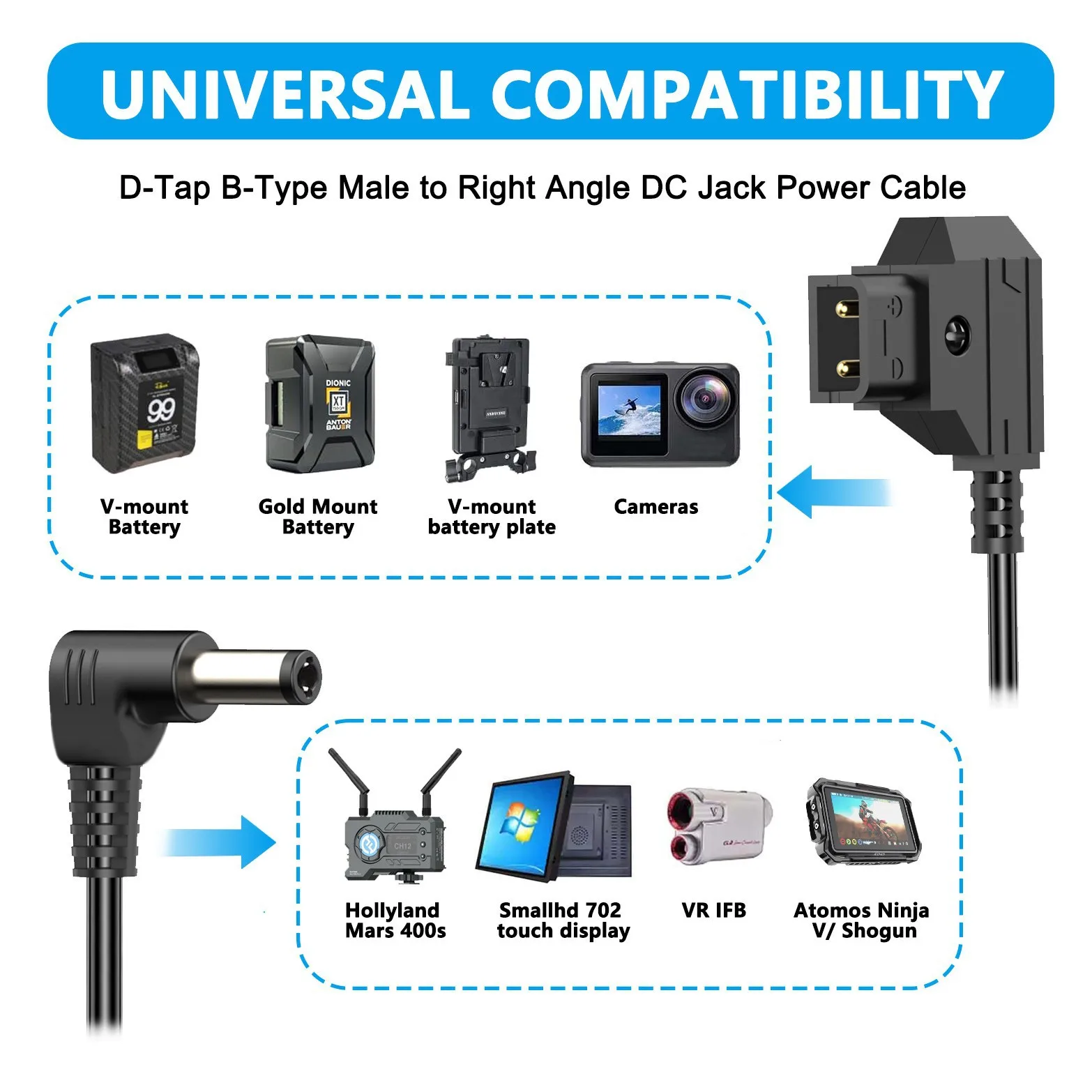 Спиральный кабель Power Tap D-Tap к прямоугольному кабелю постоянного тока