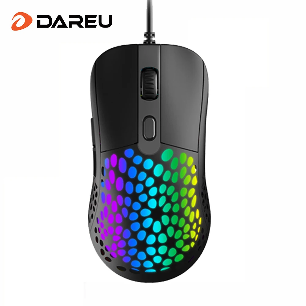 

Проводная игровая мышь DAREU с 4 программируемыми кнопками, 6400 DPI, сотовый дизайн, RGB, легкие компьютерные мыши для геймеров