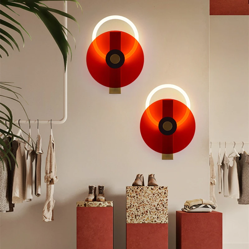 

Ins Modern Red Led Wall Lamp Designer Glass For Living Room Bedroom Study Nordic Decor Bedside Fashion Light Bathroom Fixtures
