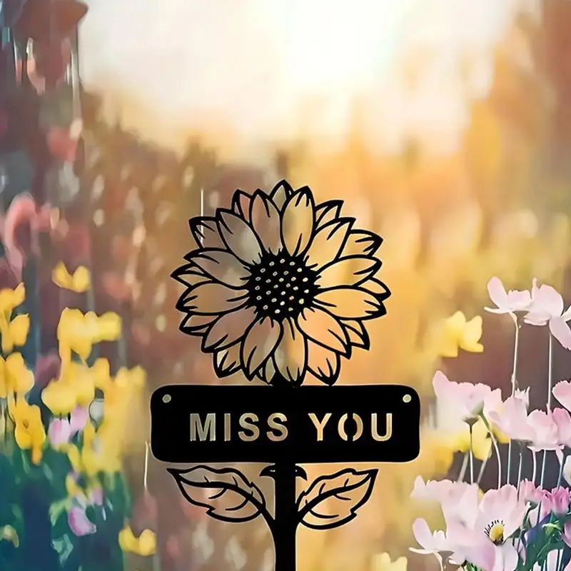 Подсолнух Yard Art Металлический садовый кол со словами Miss You Открытое украшение
