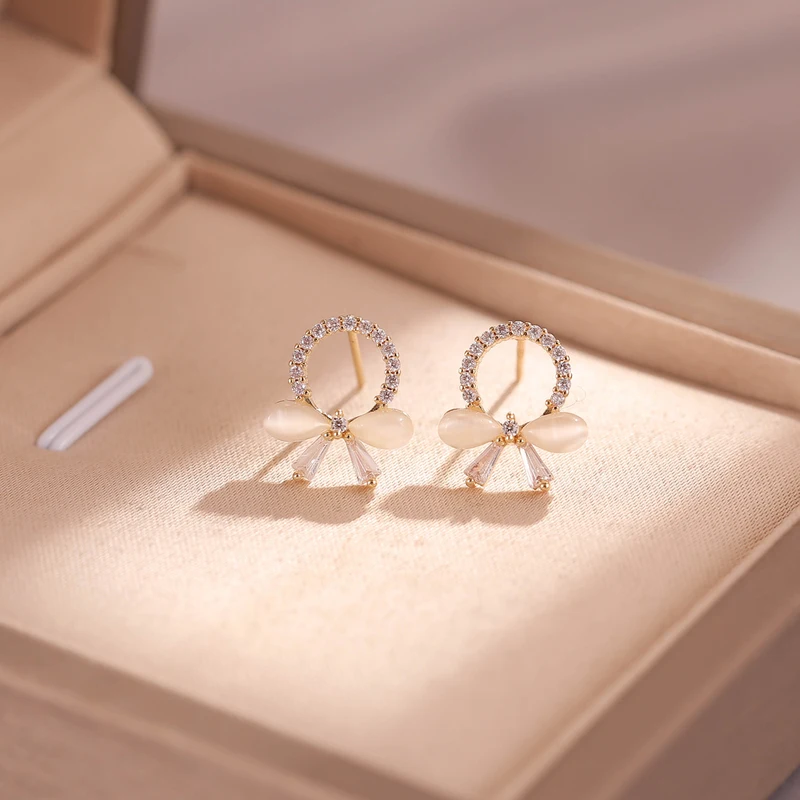 

Korean Summer Fashion Delicate High Quality Sweet Design Opal Bow Earrings Gift Banquet Wedding Woman Jewelry Earrings 2022
