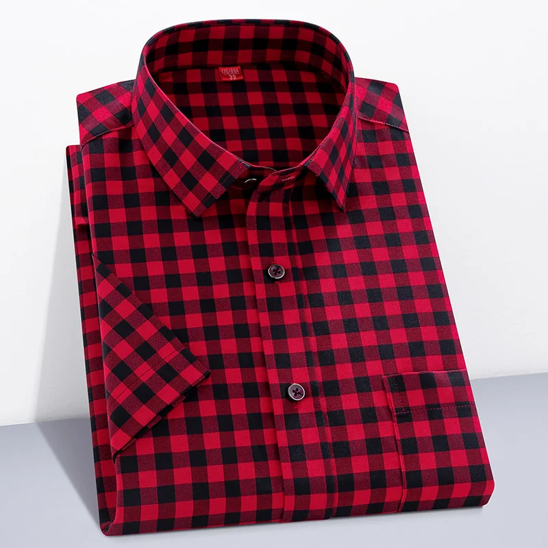 Shirt Plaid Men's Short Sleeve Shirt Summer Thin Checkerboard Pattern Loose Fashion Non-iron Korean Youth Style Slim Fit Clothes