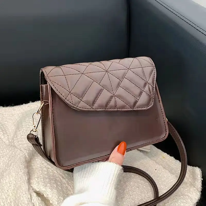 

Retro Shoulder Bags For Women Solid Color Plaid Luxury Casual 2021 Autumn Winter New Design All-Match Cross-Body Messenger Bags