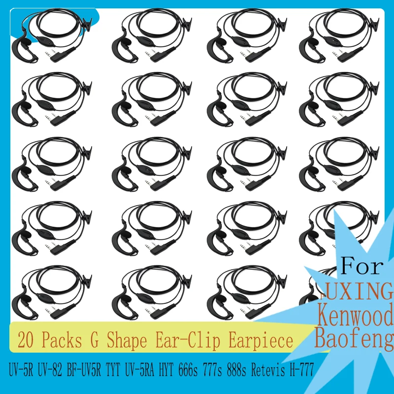 RISENKE Headset for Kenwood Baofeng UV-5R UV-82 TYT BF-UV5R UV-5RA BF-666S 777S 888S Retevis H-777 Walkie Talkie Earpiece(20PCS)