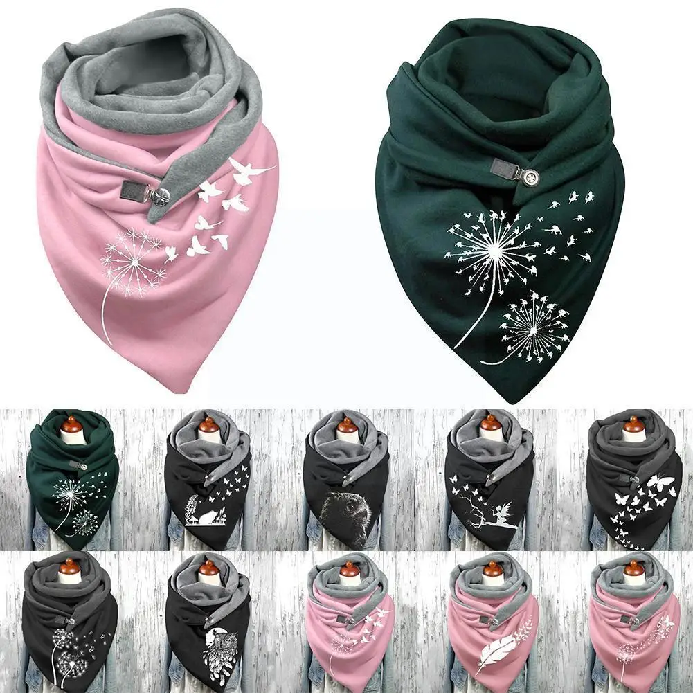 

Fashion Women Cute Print Scarf Hijabs Female Lady Bufand Femme Shawl Multifunction Wraps Foulard Button Retro Shawl Z4b1