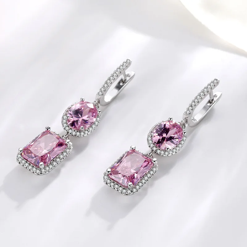

Real S925 Silver Sterling Pink Topaz Jewelry Orecchini Luxury Aretes De Plata De Ley 925 Mujer Pink Topaz Drop Earring Females