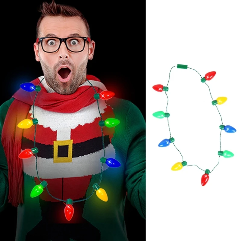 

LED Light Up Christmas Bulb Necklace for Kids Adults Holiday Party Favor Glowing Strawberry Necklace New Year Decoration