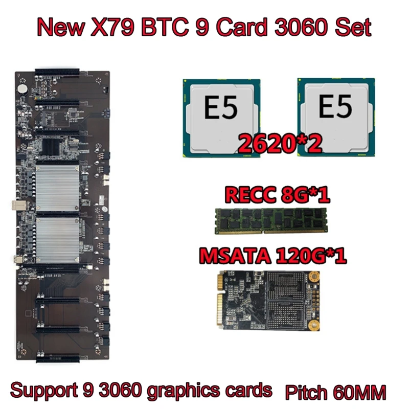 

BTC X79 Dual CPU Miner Motherboard Support 9 x 3060 GPU Cryptocurrency Mining BTC Motherboard DDR3 PCI-E 3.0 16X