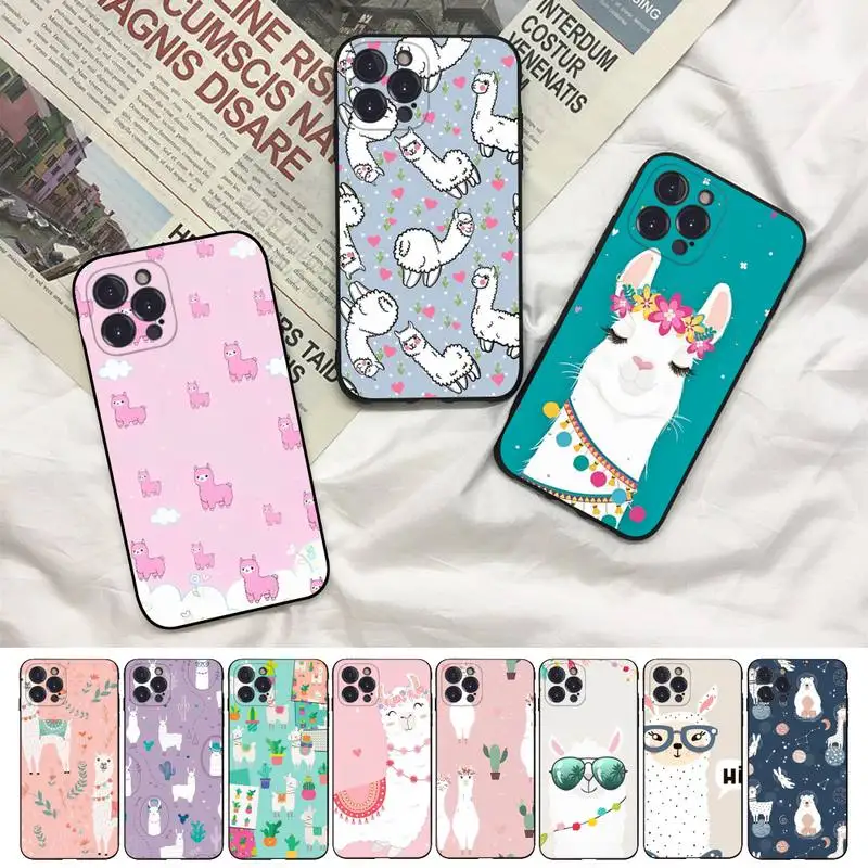 

Cute Llama Alpaca Phone Case For iPhone 8 7 6 6S Plus X SE 2020 XR XS 14 11 12 13 Mini Pro Max Mobile Case