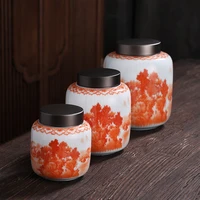 landscape ceramic storage tank red sealed tea tank portable candy herbal nut storage box bottle food container home decoration
