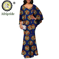 2020 african maxi dresses for women autumn dress v neck flare sleeve casual dress print wax ball gown formal afripride s1925079